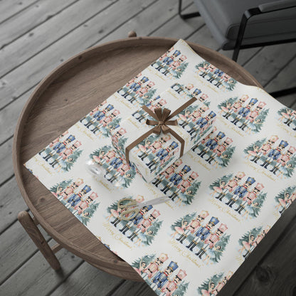Nutcracker Christmas Wrapping Paper, Vintage Holiday Gift Wrap with Soldiers and Trees, Elegant Christmas Gift Wrap Sheets
