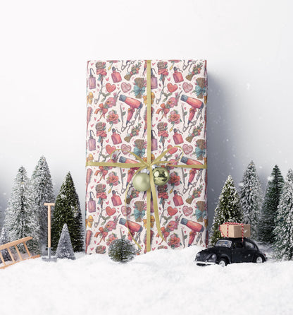 Hairdresser Wrapping Paper Cute Salon Gift Wrap Sheets for Christmas Presents and Beauty Professional Gifts #3
