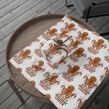 Gingerbread Christmas Wrapping Paper, Sweet Holiday Cheer Gift Wrap, Cute Candy Cane Gingerbread Gift Wrap
