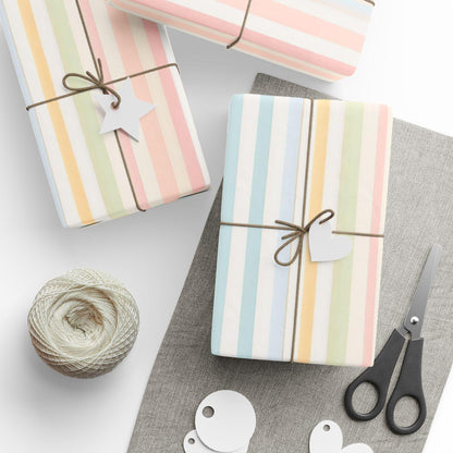 Pastel Striped Wrapping Paper, Rainbow Gift Wrap for Birthday, Baby Shower, Wedding, Holiday, Cute Colorful Aesthetic Gift Wrap Sheets