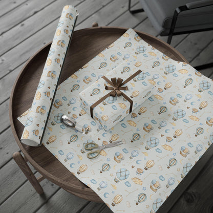 Watercolor Hot Air Balloon Wrapping Paper: Whimsical Adventure, Boys Gift Wrap