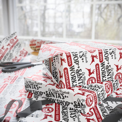 Santa’s Workshop Christmas Wrapping Paper Roll, Kids Christmas Gift Wrap, Festive Christmas Wrapping Sheets, Cute Seasonal Gift Wrap