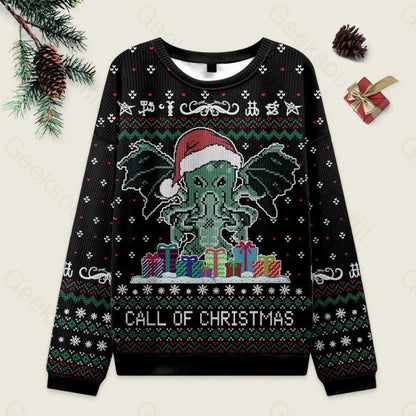 Call Of Christmas Black Merry Octomas Sweater, Octopus Santa Hat Ugly Christmas Sweater, Funny Xmas Sweater, Ocean Animal Holiday Gift