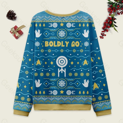 Star Trek Boldly Go Ugly Christmas Sweater, All Over Print Holiday Jumper Ugly Sweater, Funny Sci-Fi Xmas Pullover Gift for Trekkie Fans