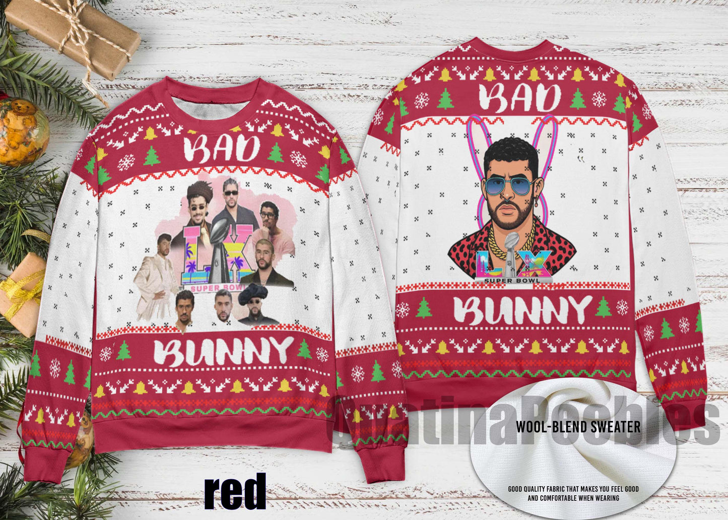 Bad Bunny Bowl 2026 Halftime Show Christmas Sweater, Bad Bunny Ugly Christmas Sweater, Benito Bowl Sweater for Family,Christmas Ugly Sweater