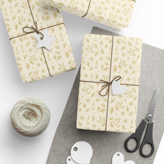 Vintage Christian Christmas Wrapping Paper, Luxury Holiday Gift Wrap, Peace Dove Design, Religious Christmas Paper Roll