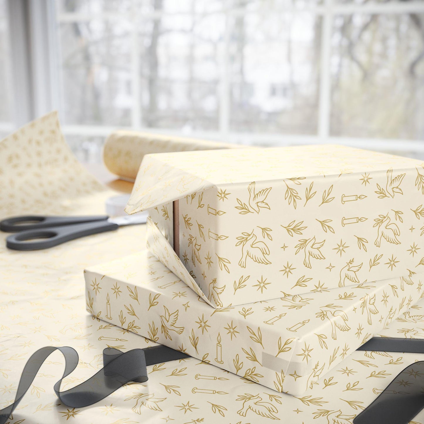 Vintage Christian Christmas Wrapping Paper, Luxury Holiday Gift Wrap, Peace Dove Design, Religious Christmas Paper Roll