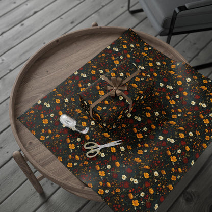 Flowers in Black Wrapping Paper - Perfect for Baby Showers, Birthdays, Parties, Gift Wrap, and Festive, Boho gifting, Floral wrapping paper