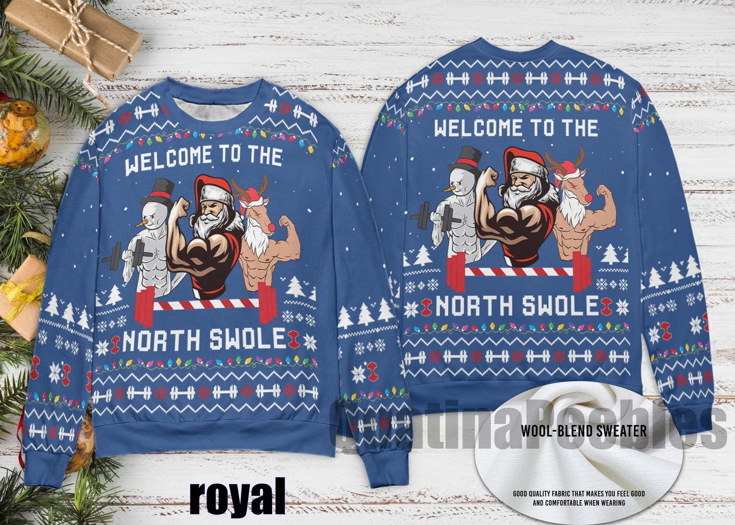 North Swole Santa Snowman Reindeer Ugly Sweater, North Swole Santa Funny Sweater for Family, Santa Snowman Christmas Ugly Sweater