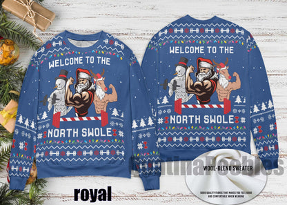 North Swole Santa Snowman Reindeer Ugly Sweater, North Swole Santa Funny Sweater for Family, Santa Snowman Christmas Ugly Sweater