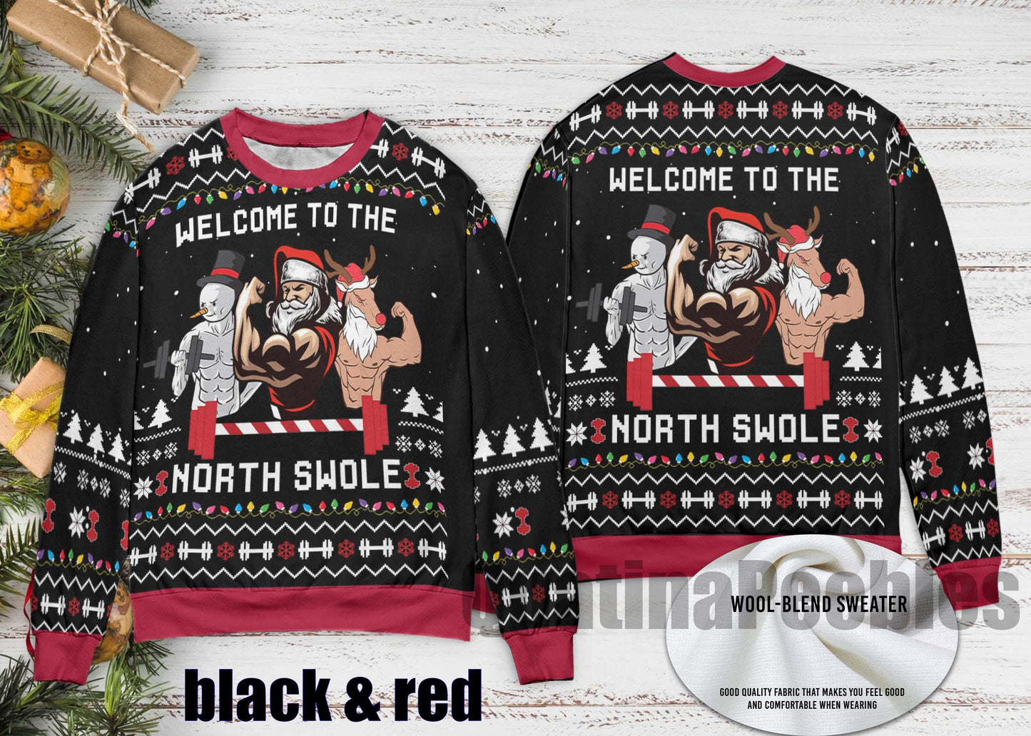 North Swole Santa Snowman Reindeer Ugly Sweater, North Swole Santa Funny Sweater for Family, Santa Snowman Christmas Ugly Sweater