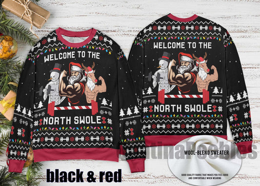 North Swole Santa Snowman Reindeer Ugly Sweater, North Swole Santa Funny Sweater for Family, Santa Snowman Christmas Ugly Sweater
