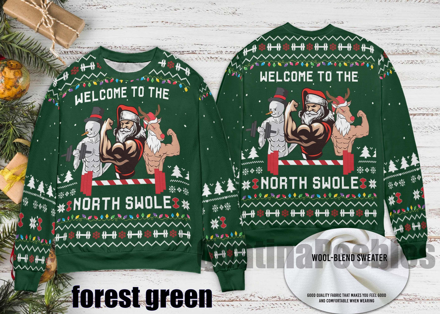 North Swole Santa Snowman Reindeer Ugly Sweater, North Swole Santa Funny Sweater for Family, Santa Snowman Christmas Ugly Sweater