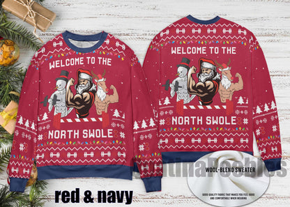 North Swole Santa Snowman Reindeer Ugly Sweater, North Swole Santa Funny Sweater for Family, Santa Snowman Christmas Ugly Sweater