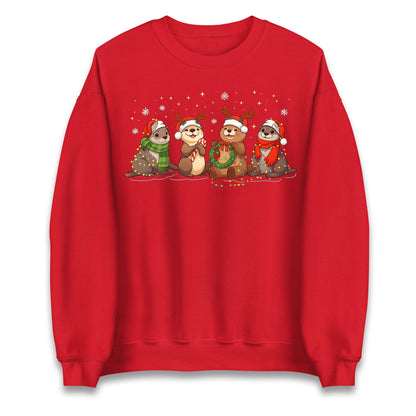 Holiday Otters Festive Christmas Jumper, Xmas Funny Otters Hoodie, Christmas T Shirt