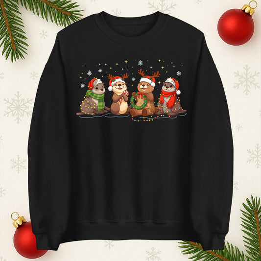 Holiday Otters Festive Christmas Jumper, Xmas Funny Otters Hoodie, Christmas T Shirt