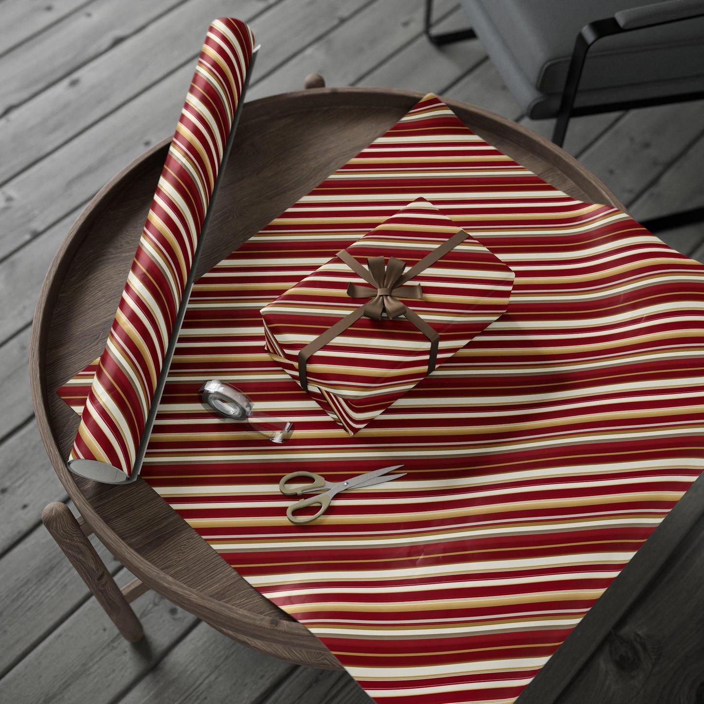 Vintage Christmas Wrapping Paper Red Gold Stripes | Paper Rolls Classy Gift Wrap | Elegant Holiday Packaging | Luxury Festive Gift Wrap