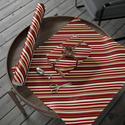Vintage Christmas Wrapping Paper Red Gold Stripes | Paper Rolls Classy Gift Wrap | Elegant Holiday Packaging | Luxury Festive Gift Wrap