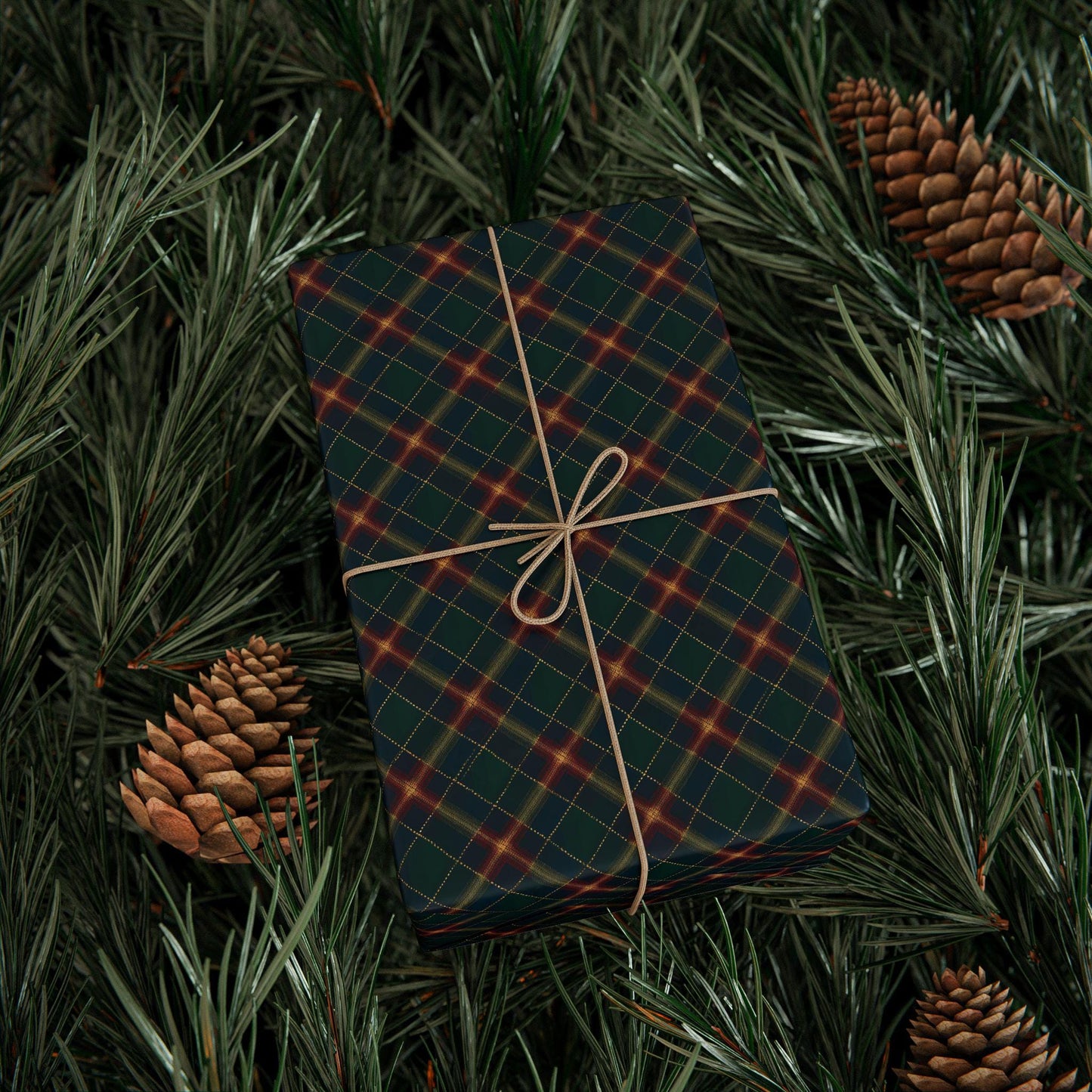 Vintage Tartan Christmas Wrapping Paper Green Tartan Wrapping Paper Roll for Christmas Holidays, Festive Gift Wrap, Xmas Present Paper