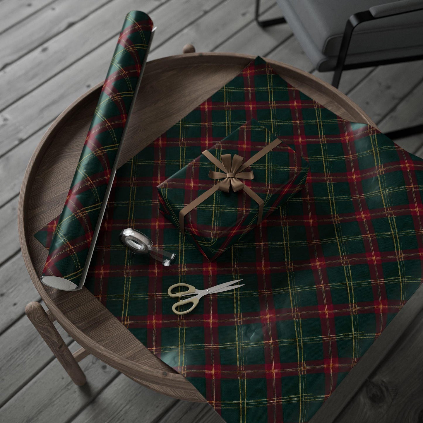 Vintage Green Tartan Christmas Wrapping Paper Roll, Elegant Holiday Gift Wrap, Classic Seasonal Gift Wrap, Luxury Christmas Paper