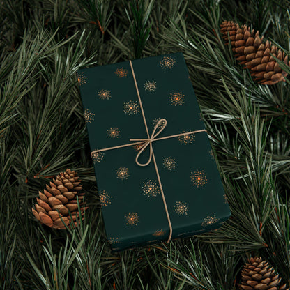 Vintage Christmas Green Gold Wrapping Paper Rolls- Christmas Gift Wrap Retro, Holiday Festive Gift Packaging, Festive Xmas Paper