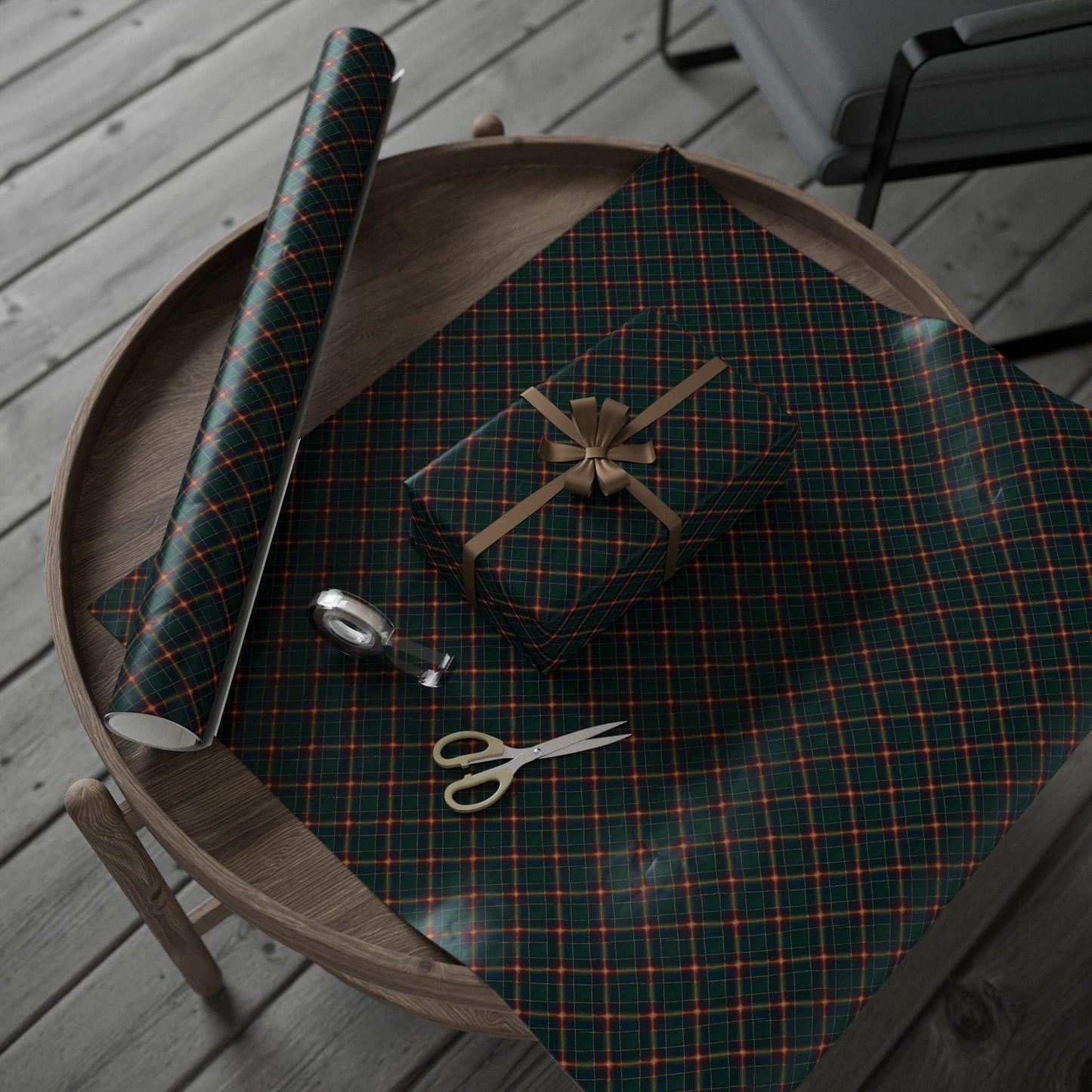 Vintage Tartan Christmas Wrapping Paper Green Tartan Wrapping Paper Roll for Christmas Holidays, Festive Gift Wrap, Xmas Present Paper