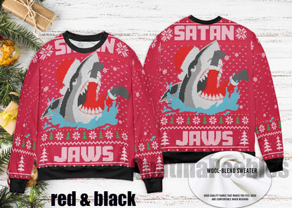 Santa Jaws Shark Men's Ugly Sweater Ugly Sweater, Santa Jaw Christmas Sweater – Unisex Funny Sweater for Family, Christmas Ugly Sweater