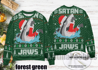 Santa Jaws Shark Men's Ugly Sweater Ugly Sweater, Santa Jaw Christmas Sweater – Unisex Funny Sweater for Family, Christmas Ugly Sweater