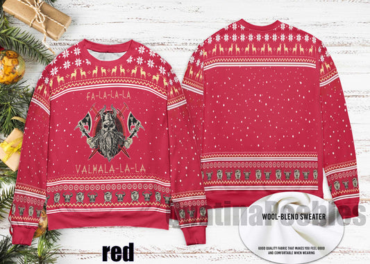 Viking Valhalla Ship Ugly Christmas Sweater, Fa La La Valhalla Holiday Ugly Sweater, Viking  Ugly Sweater Xmas, Gift For Men Women,