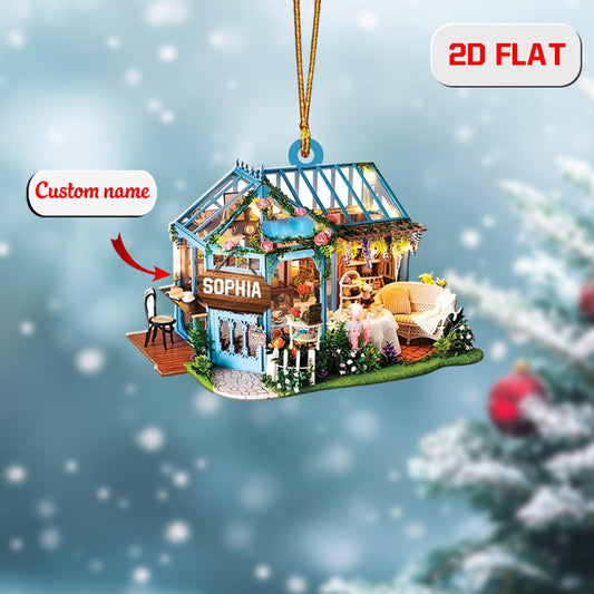 Custom 2D Flat Greenhouse Ornament, Personalized Acrylic Christmas Decoration, Holiday Gift for Gardener Florist Plant Lover Shop Owner