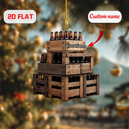 Custom 2D Flat Acrylic Christmas Ornament, Personalized Beer Crate Gift, Vintage Bottle Decoration, Unique Holiday Keepsake Ornament