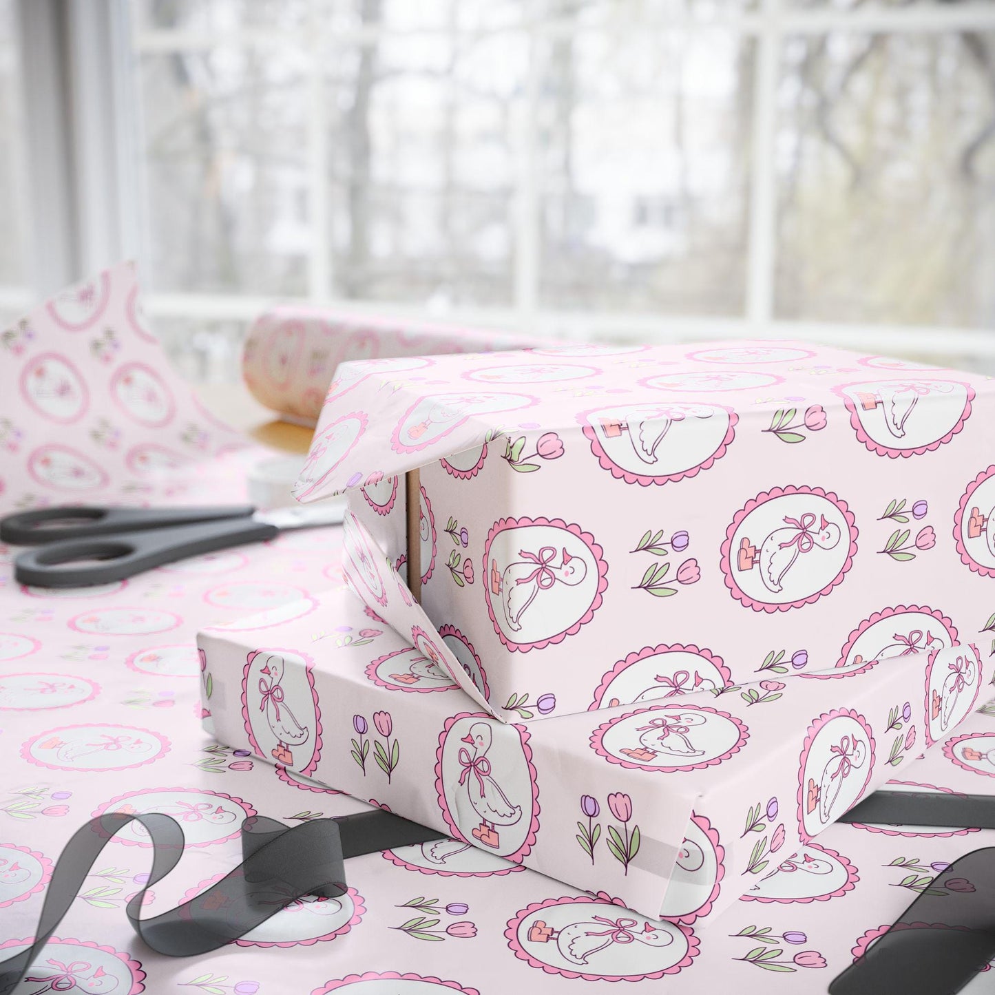 Pink Mother Goose Wrapping Paper: Baby Shower Gift Wrap
