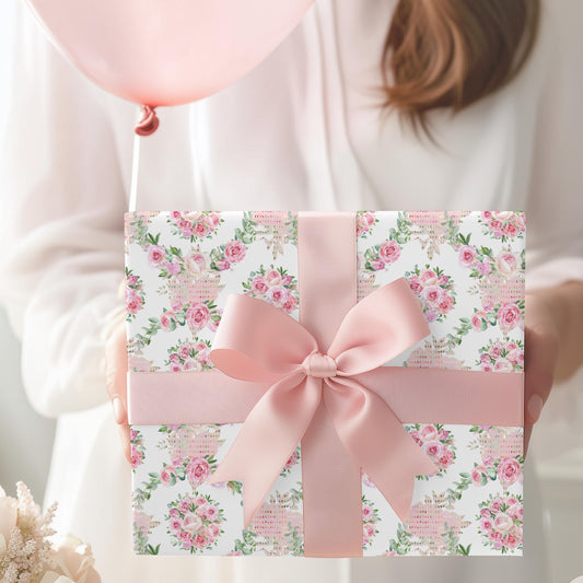 Soft Pink Floral Wrapping Paper: Coquette Preppy Gift Wrap