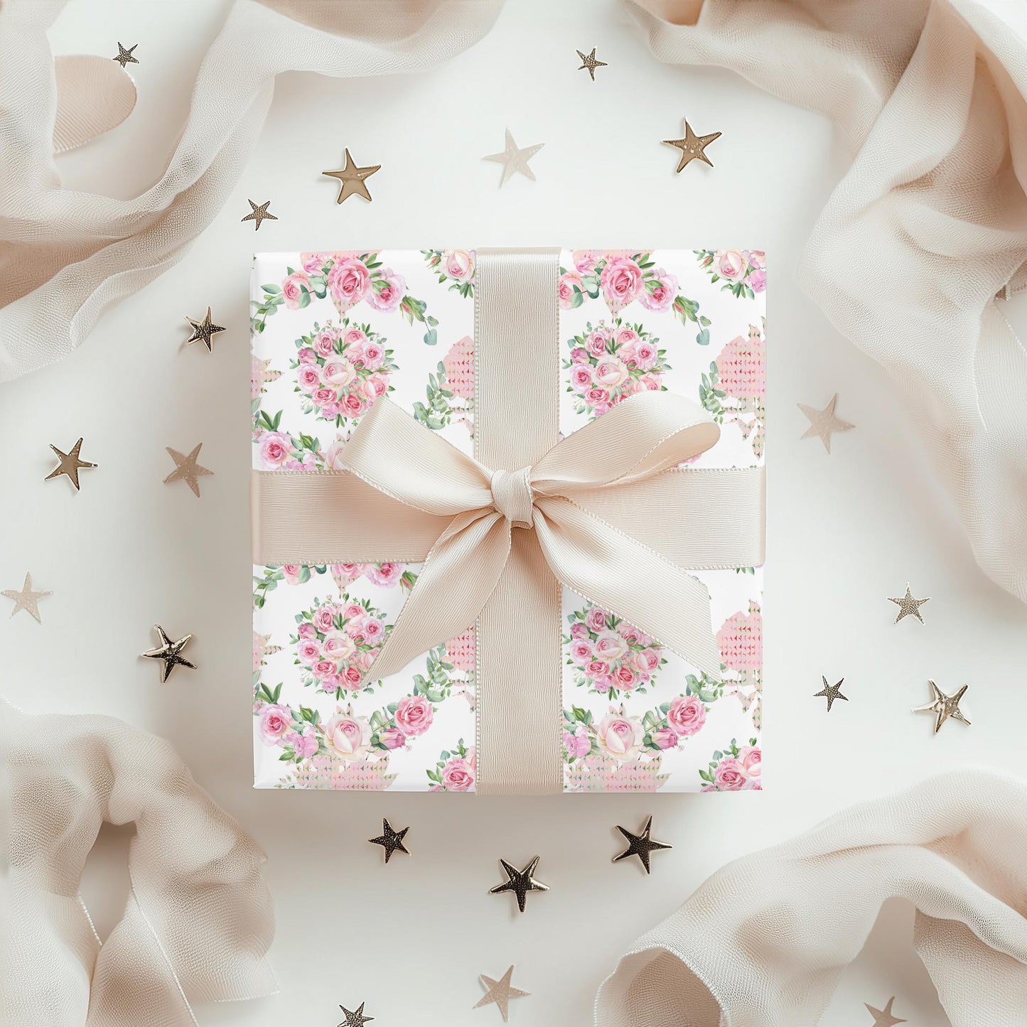 Soft Pink Floral Wrapping Paper: Coquette Preppy Gift Wrap