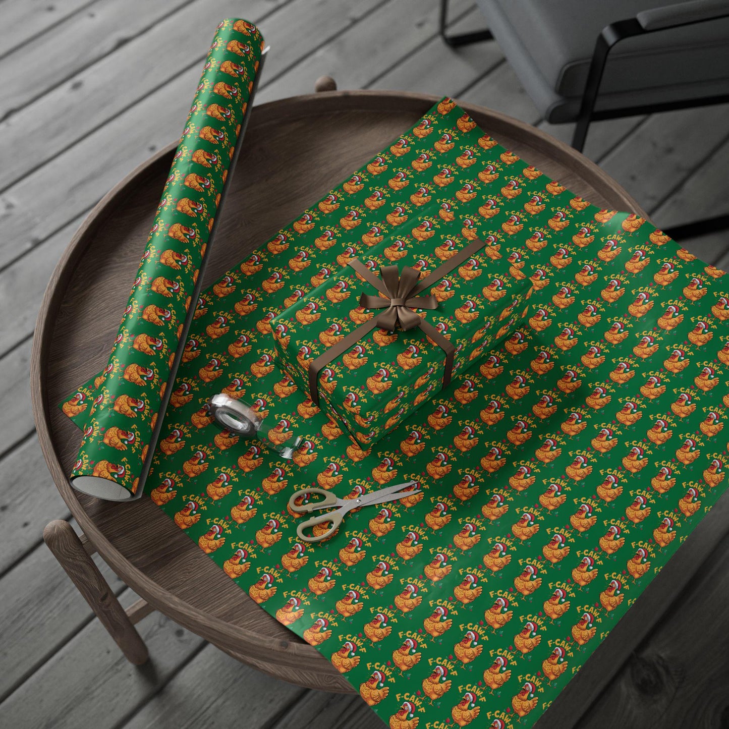 Funny F-Caw-F Chicken Christmas Wrapping Paper Holiday Gift Wrap Gag Gift Wrap Seasonal Gift Wrap