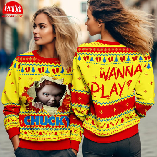 Chucky Ugly Christmas Sweater, Chucky Wanna Play Christmas Shirt, Chucky Horror Holiday Sweater, Trick Or Treat Shirt, Christmas Party