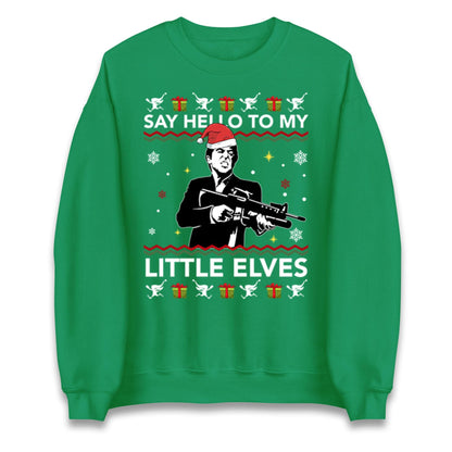 Say Hello To My Little Elves Jumper, Funny Scarface Xmas Hoodie, Cool Retro Christmas T Shirt, Humorous Holiday Movie Gift Sweatshirt