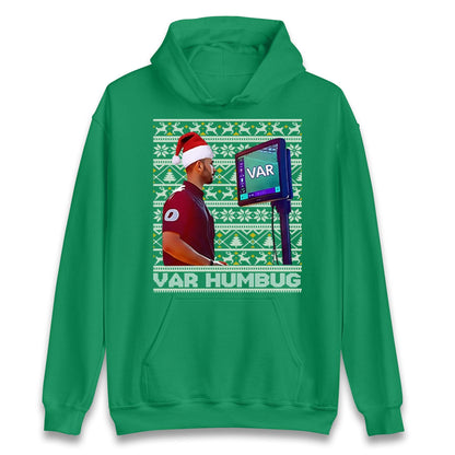 Funny VAR Humbug Christmas Jumper, Ugly Xmas Football Referee Hoodie, Spoof Soccer Fan T Shirt, Humorous Festive Gift Sweatshirt
