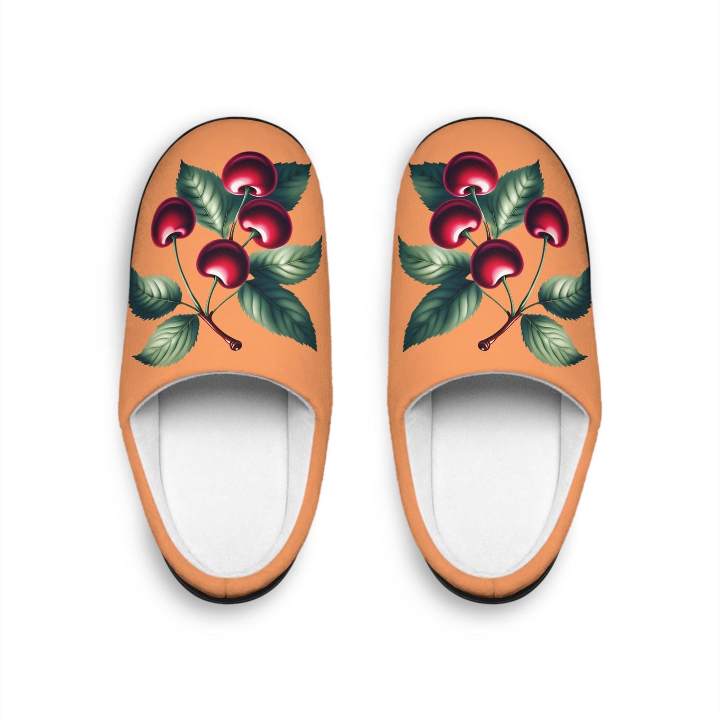 Women'sSlippers Cherry-Designed Cozy Houseslippers Orangebackground IndoorSlippers Fruit Cherry Slippers Cherry Lovers Gift Fruit Slippers
