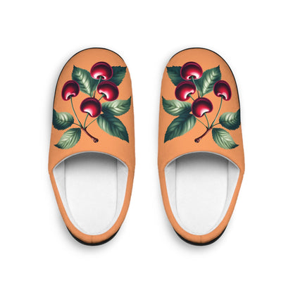 Women'sSlippers Cherry-Designed Cozy Houseslippers Orangebackground IndoorSlippers Fruit Cherry Slippers Cherry Lovers Gift Fruit Slippers