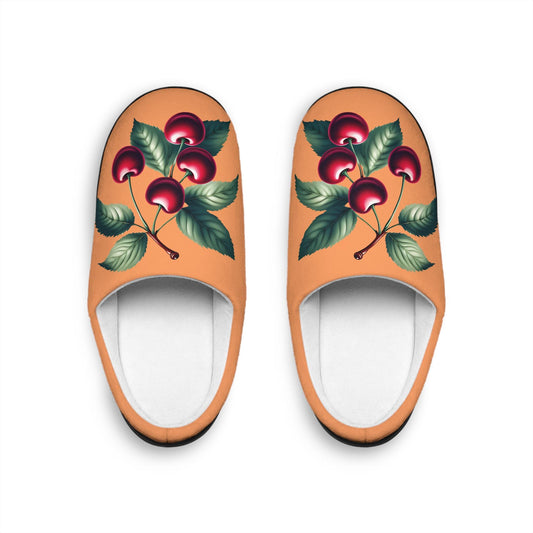 Women'sSlippers Cherry-Designed Cozy Houseslippers Orangebackground IndoorSlippers Fruit Cherry Slippers Cherry Lovers Gift Fruit Slippers