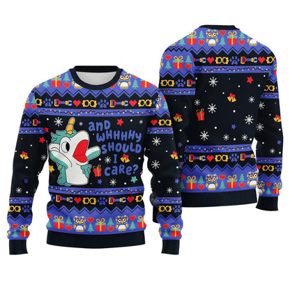 Why Should I Care Ugly Christmas Sweater, Unicorse Sweatshirt, Funny Cartoon Characters Xmas Gift, Christmas Sweatshirt, Christmas Holiday