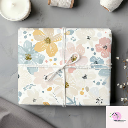 Pastel Wildflower Wrapping Paper: Elegant Botanical Print, Eco Friendly