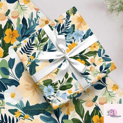 Tropical Floral Wrapping Paper: Vibrant Botanical Print on Eco-Friendly Matte Paper