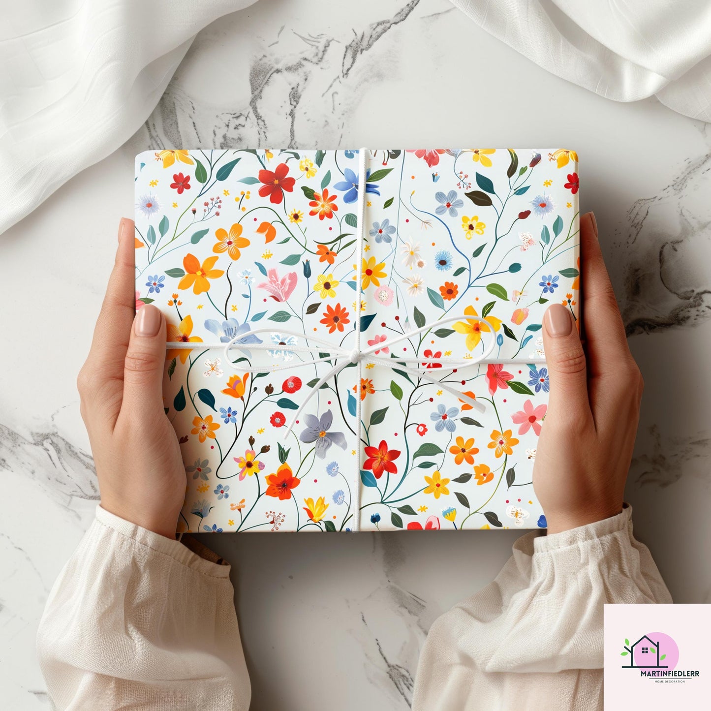 Blooming Garden Wrapping Paper: Modern Botanical Art, Compostable