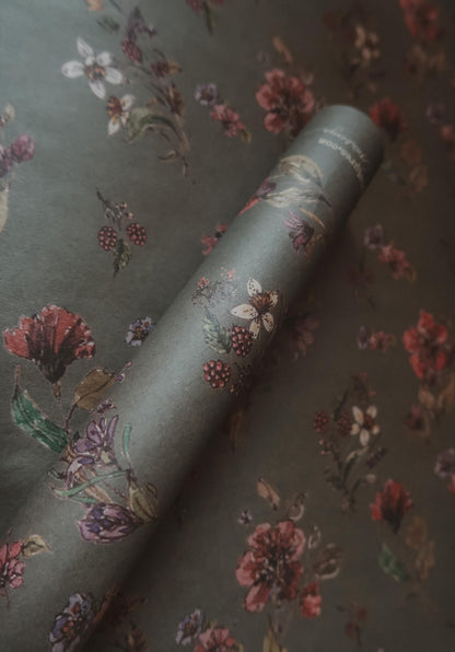Flowers on dark gray kraft recycled wrapping paper,Gift Wrap,gift wrapping paper,recycled Wrapping paper,gift paper,floral wrapping paper