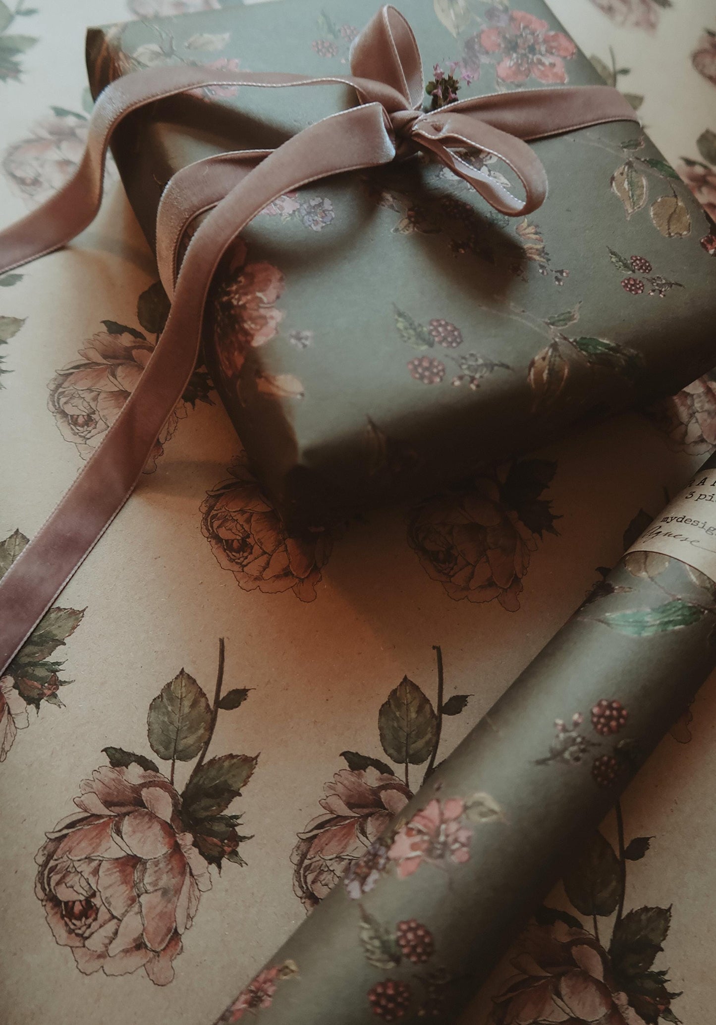 Flowers on dark gray kraft recycled wrapping paper,Gift Wrap,gift wrapping paper,recycled Wrapping paper,gift paper,floral wrapping paper