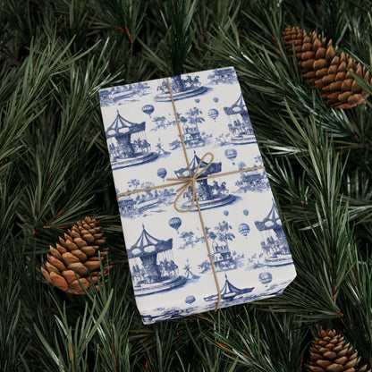 Carousel Toile Wrapping Papers - Boys Baby Blue Gift Wrap, Baby Showers and Birthdays