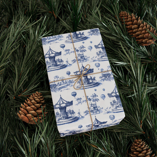 Carousel Toile Wrapping Papers - Boys Baby Blue Gift Wrap, Baby Showers and Birthdays