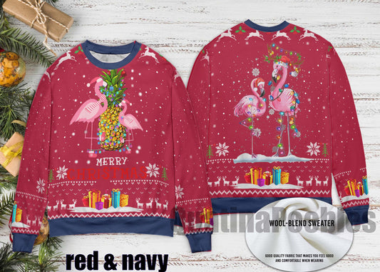 Flamingo Christmas Tree Pineapple Ugly Christmas Sweater, Santa Reindeer Flamingo Christmas Sweater, Xmas Sweater, Gift For Men Women